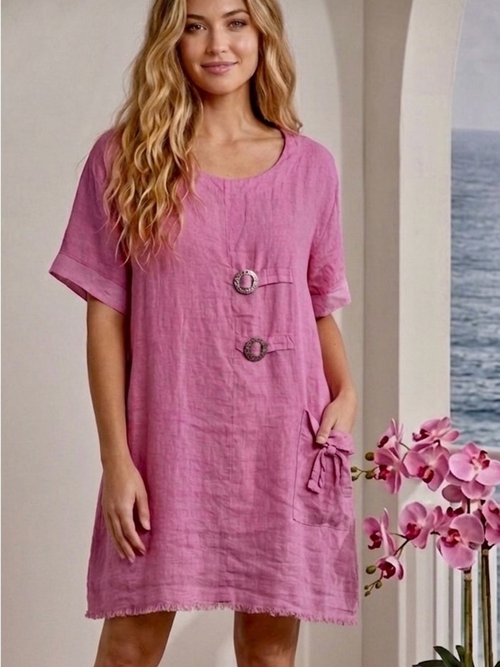 Linen pink Women's dress